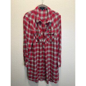 Madewell Womens Red & Gray Plaid Button-Down Shirt dress Large Cotton Blend